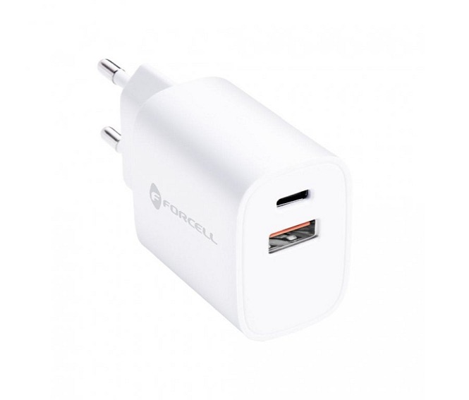 Forcell Nabíjecí adaptér PD+QC 4.0 30W 1x USB-C + 1x USB-A bílý