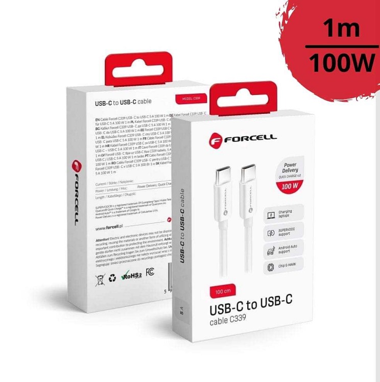 Forcell Nabíjecí adaptér GaN PD+QC 4.0 65W 2x USB-C + 1x USB-A bílý