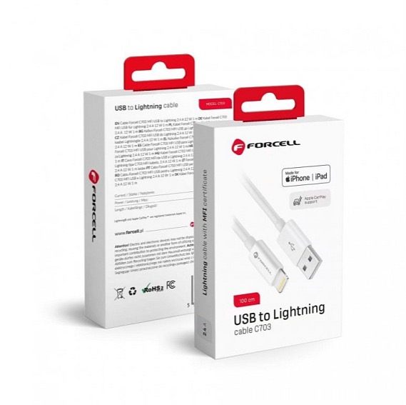 Forcell Nabíjecí kabel USB-A/Lightning MFi 12W 1m bílý (C703)