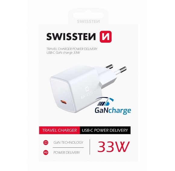 SWISSTEN Mini síťový adaptér GaN USB-C 33W Power Delivery