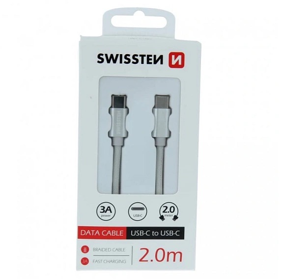 SWISSTEN Datový kabel textile USB-C / USB-C 2m stříbrný