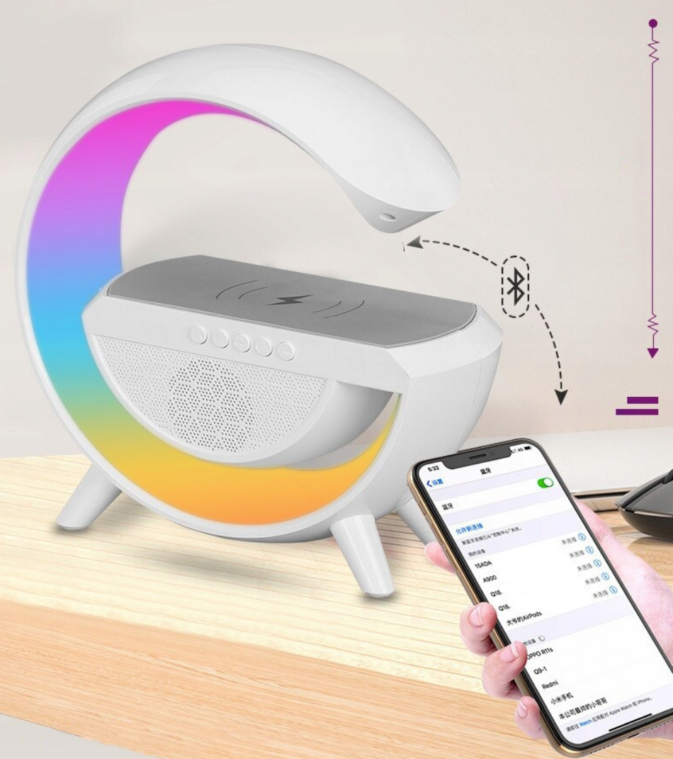 Bluetooth reproduktor s LED lampou a bezdrátovou nabíječkou