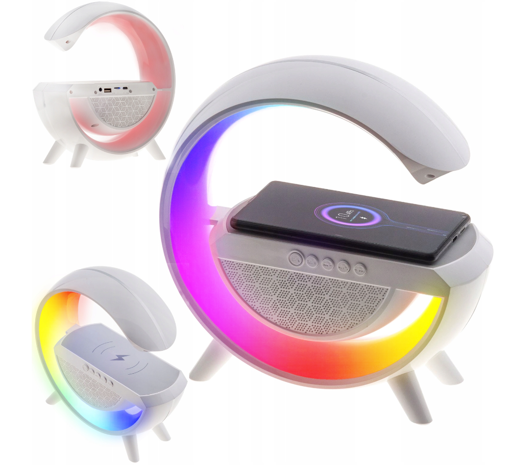 Bluetooth reproduktor s LED lampou a bezdrátovou nabíječkou