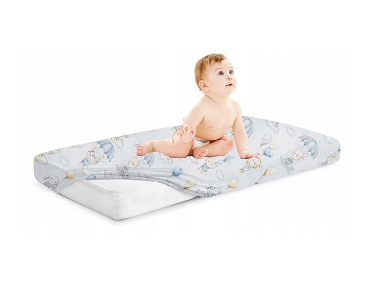 Prostěradlo do kočárku bavlněné na gumu 90x40 cm - Medvídek s balónkem