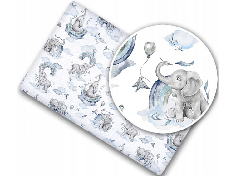 Prostěradlo do postýlky bavlněné na gumu 140x70 cm - Slůně na obláčku modré
