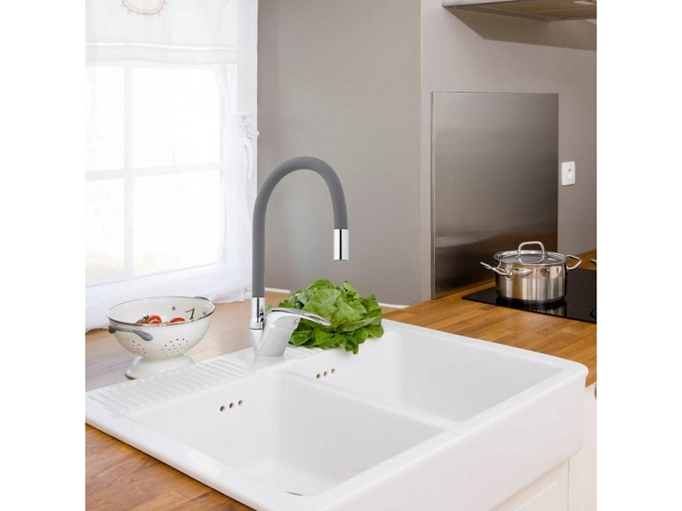 Dřezová baterie s elastickým ramenem VELA šedá/chromová