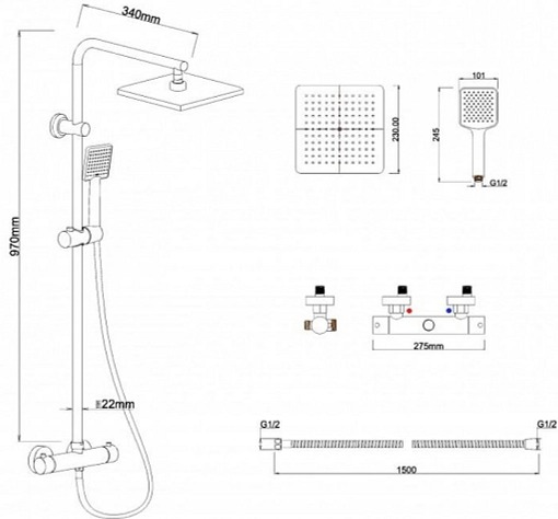 Sprchová souprava - Sprchový set LARA s termostatickou baterií - černá
