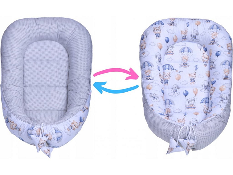 Oboustranné hnízdečko pro miminko kokon 7v1 set - Medvídek s balónkem