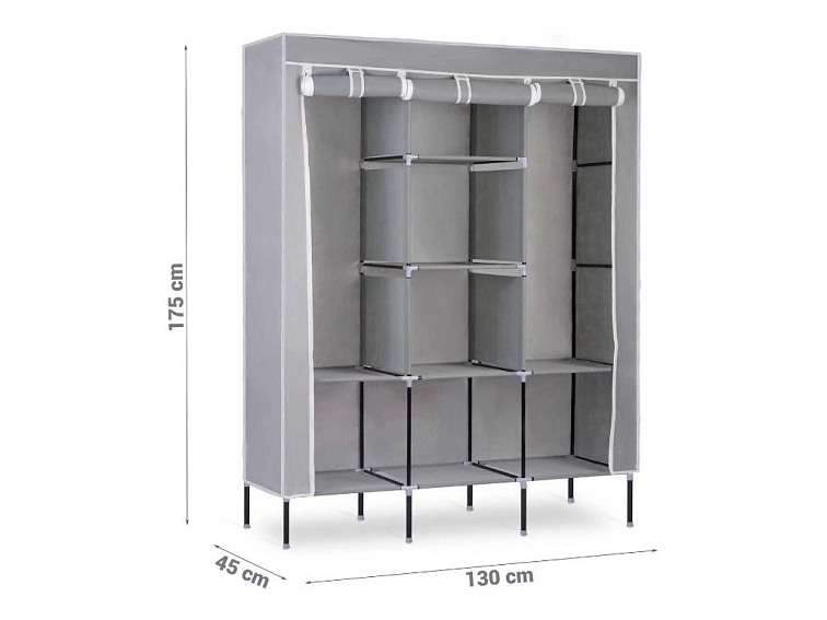 Velká textilní šatní skříň na oblečení 175x130x45 cm šedá