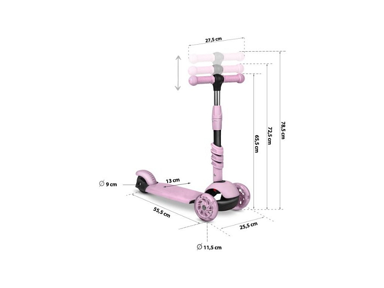 Dětská tříkolová koloběžka TORO růžová