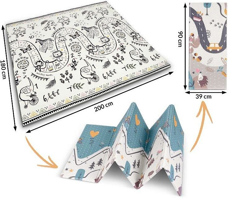 Pěnová skládací oboustranná podložka 200x180 cm zvířátka+hory