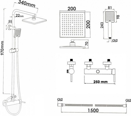 Sprchová souprava - Sprchový set PARMA - černá