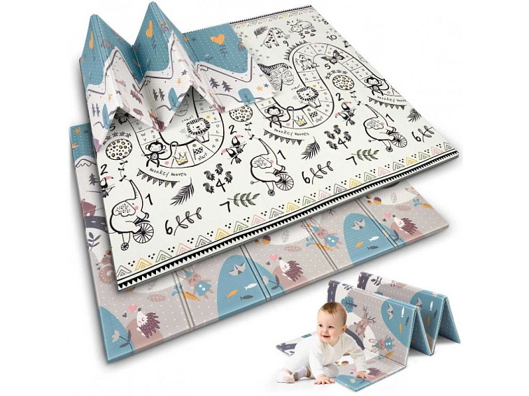 Pěnová skládací oboustranná podložka 200x150 cm zvířátka+hory