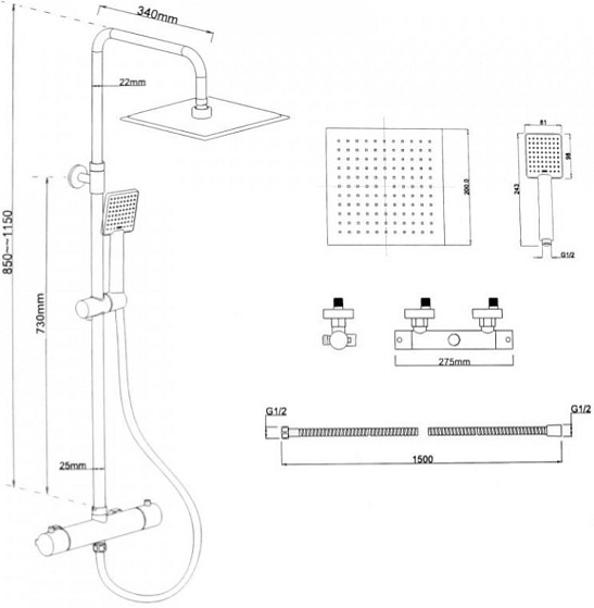 Sprchová souprava - Sprchový set BELLA s termostatickou baterií - černá