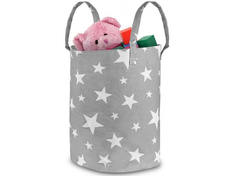 Velký košík na hračky Hvězdy, šedý