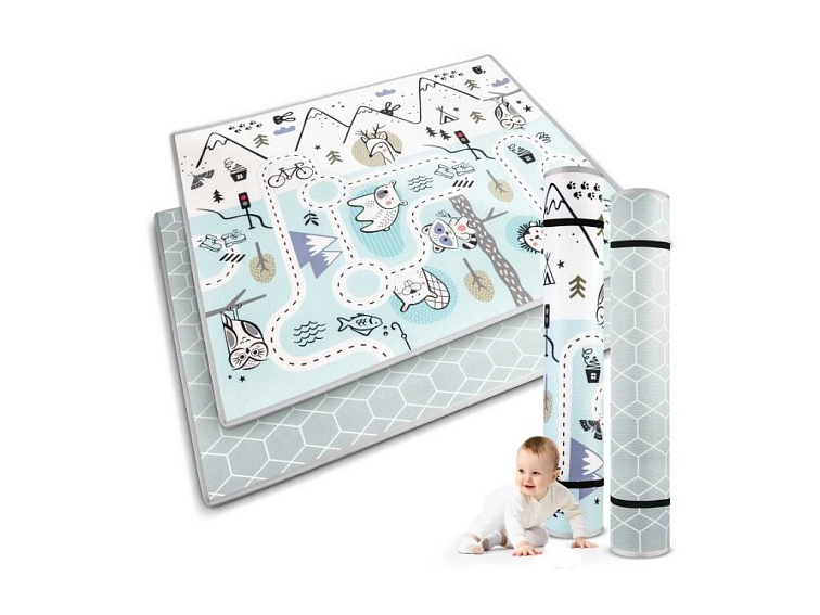 Pěnová oboustranná podložka 180x150x1,5 cm zvířátka - modrá