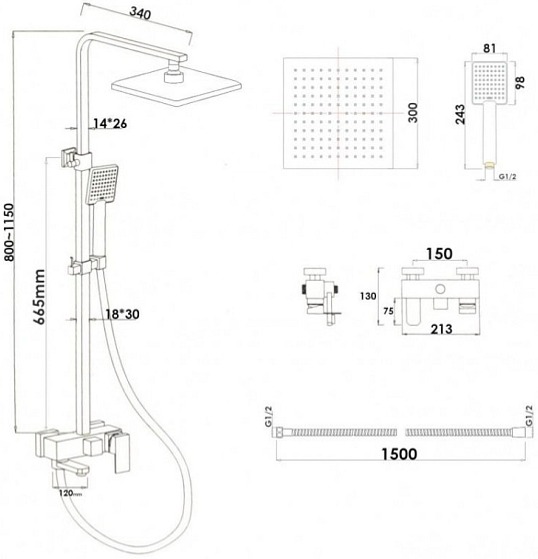 Sprchová souprava - Sprchový set TANARO - chromová