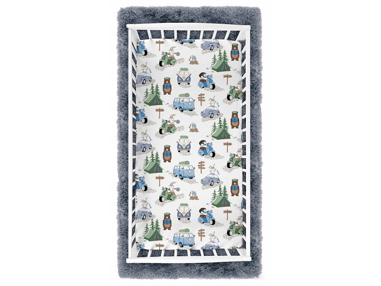 Prostěradlo do postýlky bavlněné na gumu 140x70 cm - Zvířatka v kempu