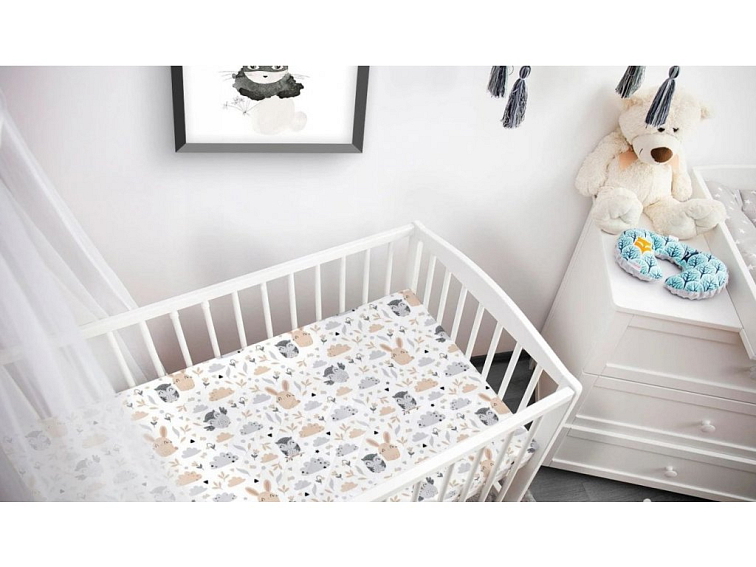 Prostěradlo do postýlky bavlněné na gumu 120x60 cm - Lesní zvířátka