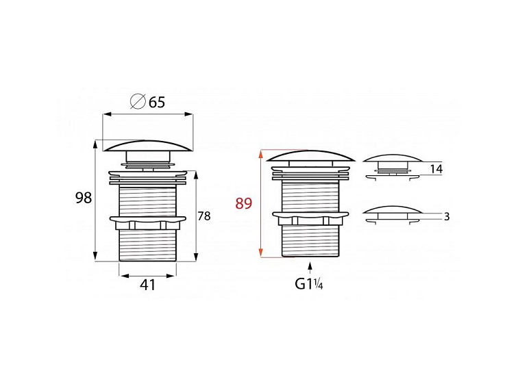 Umyvadlová výpust Click-Clack pro umyvadla s přepadem - černá