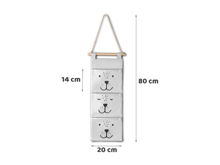 Závěsný organizér na hračky Medvídek, šedý
