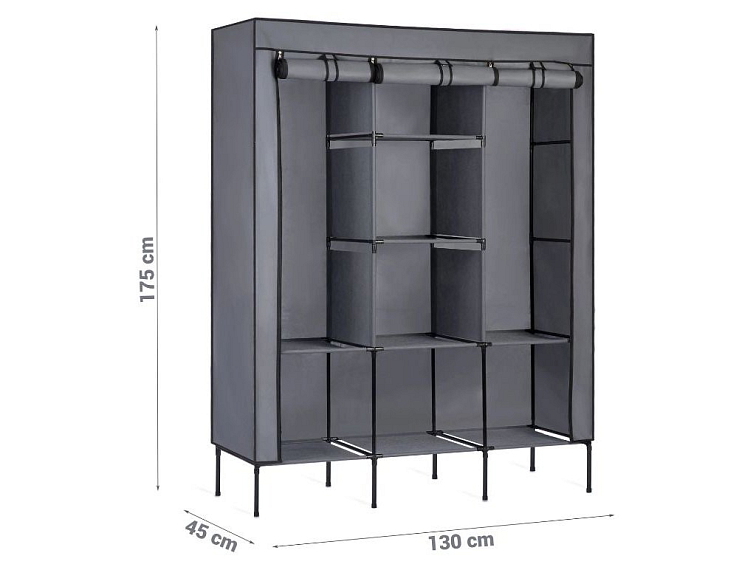 Velká textilní šatní skříň na oblečení 175x130x45 cm grafitová