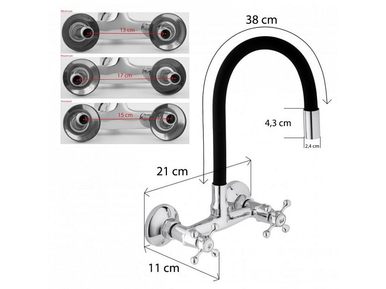 Dřezová baterie s elastickým ramenem NOVA černá/chromová