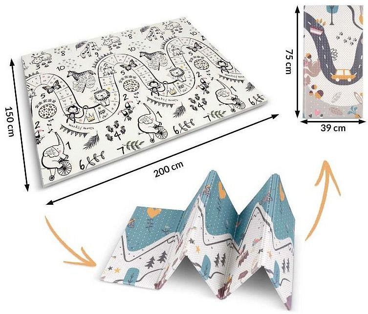 Pěnová skládací oboustranná podložka 200x150 cm zvířátka+hory