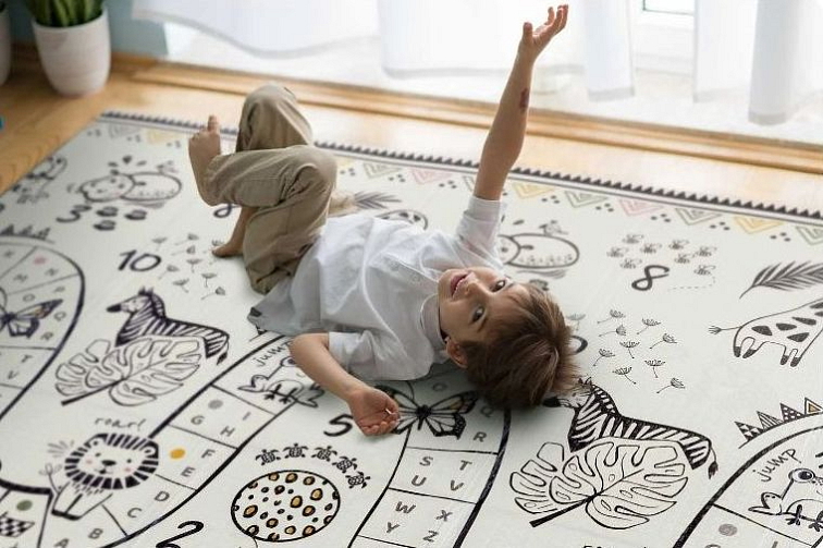 Pěnová skládací oboustranná podložka 200x180 cm zvířátka+hory