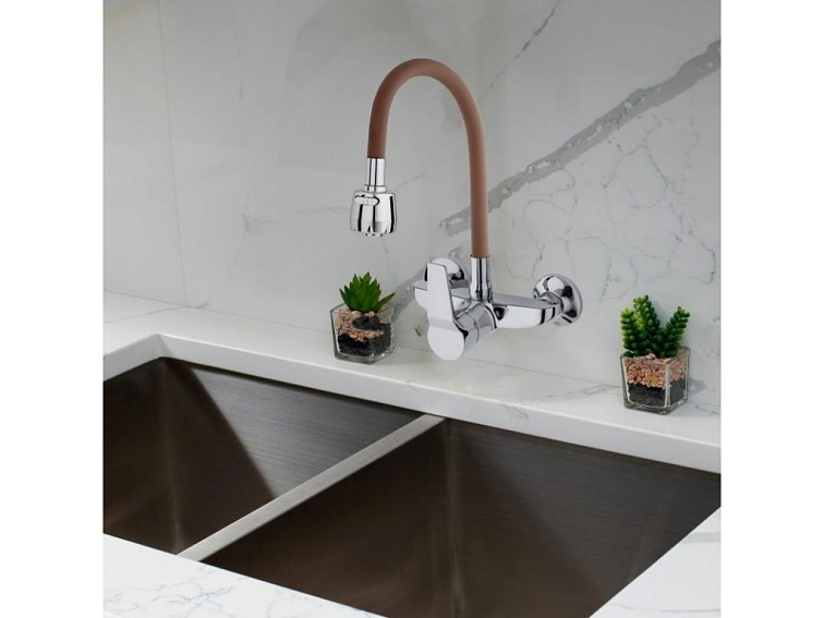 Dřezová baterie s elastickým ramenem FRAN hnědá/chromová