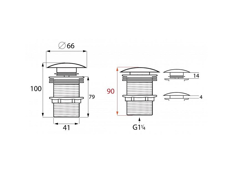 Umyvadlová výpust Click-Clack pro umyvadla bez přepadu - černá