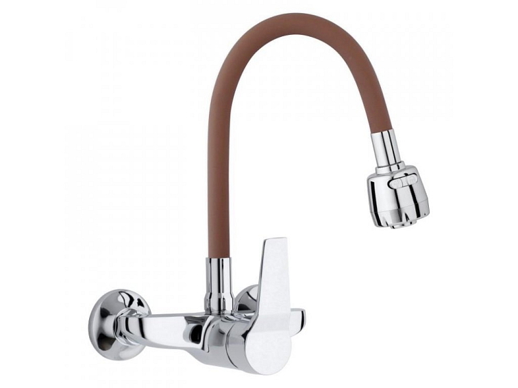 Dřezová baterie s elastickým ramenem FRAN hnědá/chromová