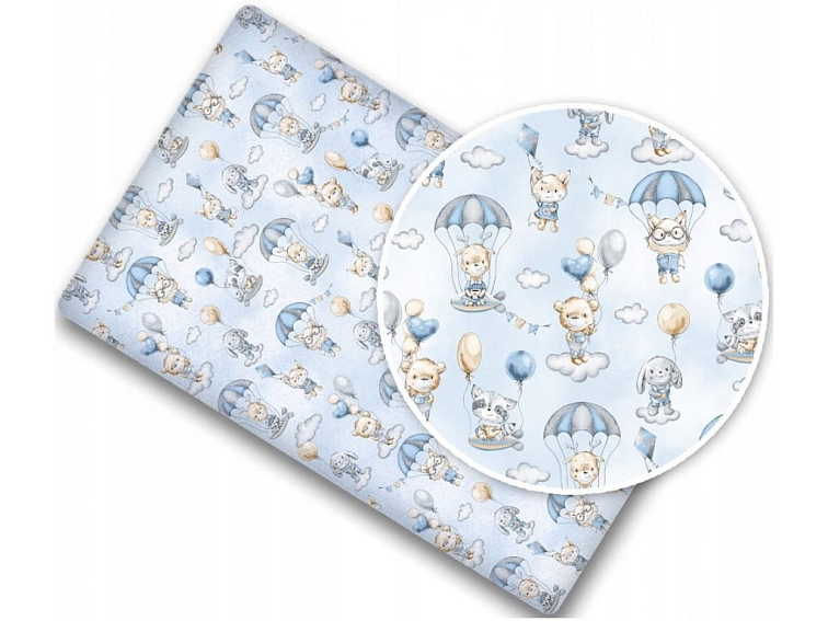 Prostěradlo do postýlky bavlněné na gumu 140x70 cm - Medvídek s balónkem