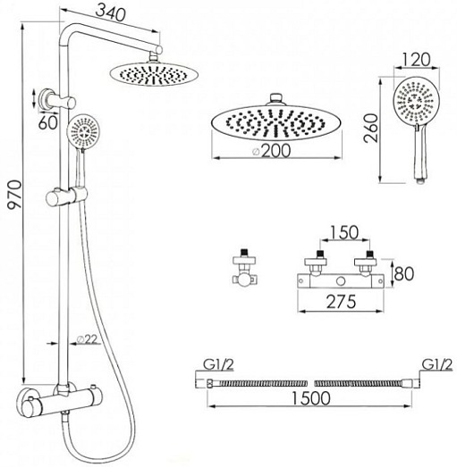 Sprchová souprava - Sprchový set PARANA s termostatickou baterií - černá