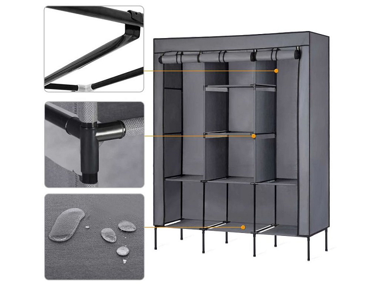 Velká textilní šatní skříň na oblečení 175x130x45 cm grafitová