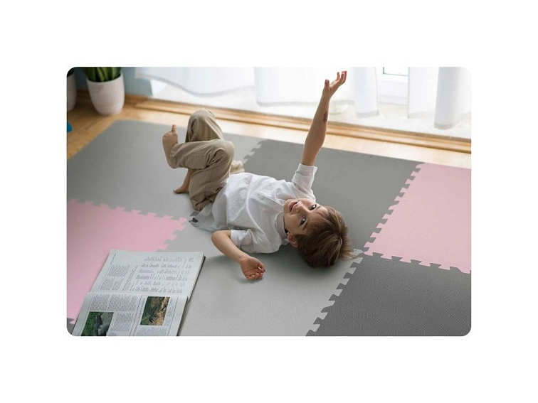 Pěnové puzzle koberec 9 ks 180x180x1 cm šedo-grafitovo-růžový