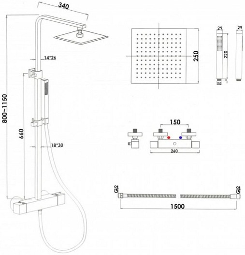 Sprchová souprava - Sprchový set RETRO s termostatickou baterií - černá