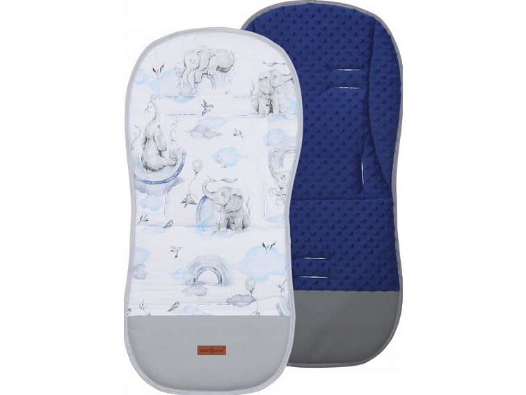 Oboustranná vložka do kočárku, autosedačky 80x40 cm - Slůně na obláčku modré