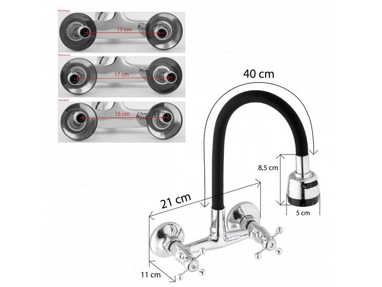 Dřezová baterie s elastickým ramenem KHONE černá/chromová
