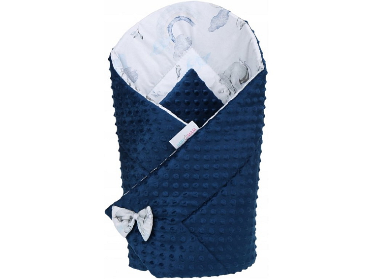 Oboustranná zavinovačka pro miminka MINKY 80x80 cm - Slůně na obláčku modré