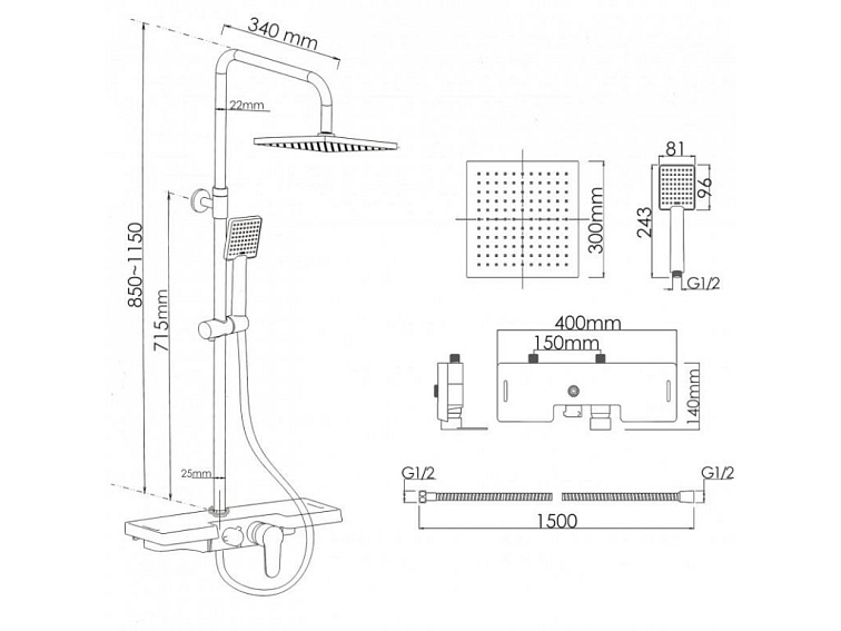 Sprchová souprava - Sprchový set GROS - černá