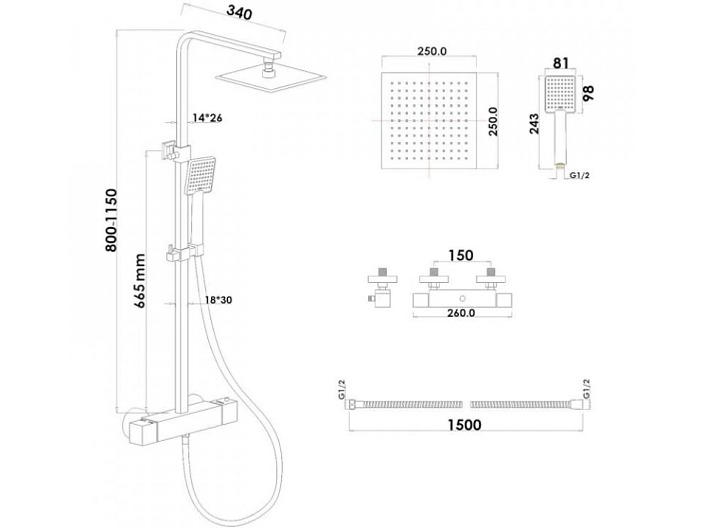 Sprchová souprava - Sprchový set ARNO s termostatickou baterií - černá