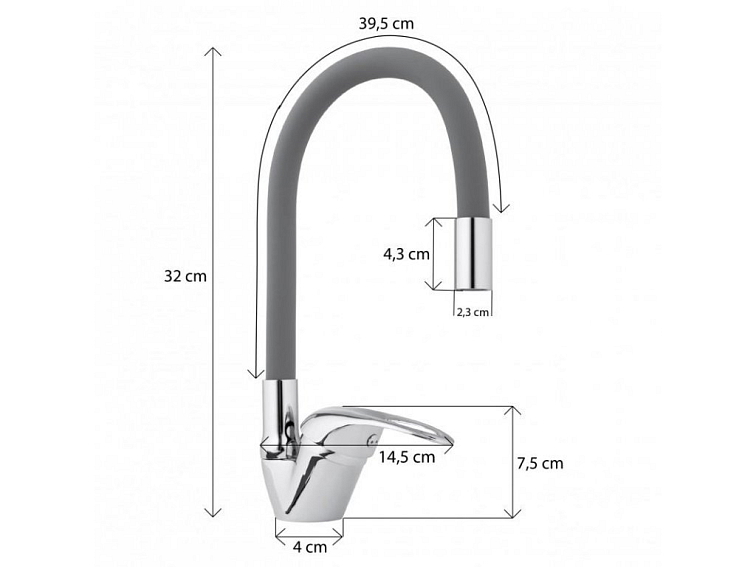 Dřezová baterie s elastickým ramenem VELA šedá/chromová