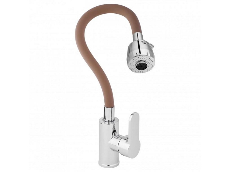 Dřezová baterie s elastickým ramenem FALL hnědá/chromová