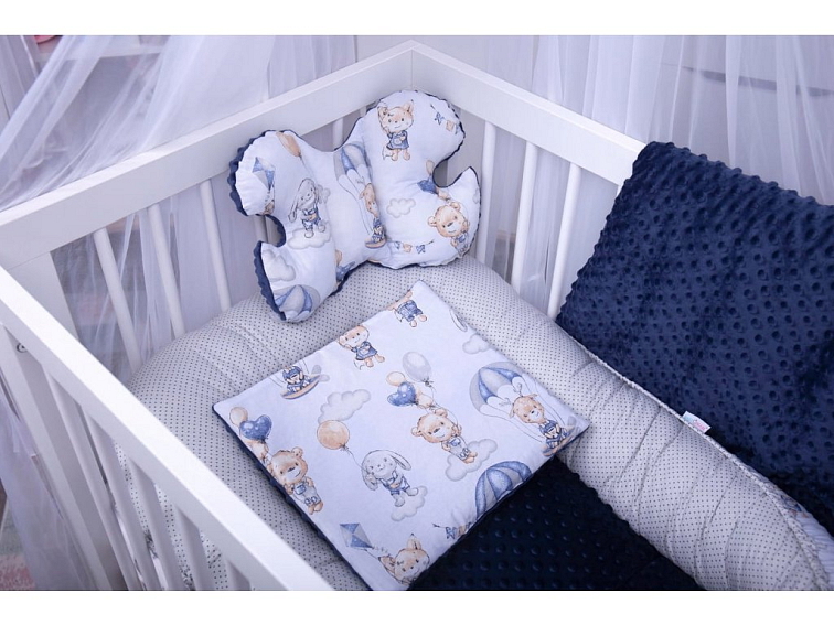 Oboustranné hnízdečko pro miminko kokon 7v1 set - Medvídek s balónkem