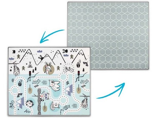 Pěnová oboustranná podložka 180x150x1,5 cm zvířátka - modrá