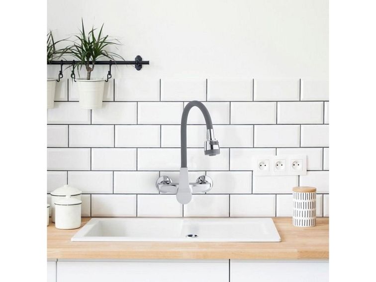 Dřezová baterie s elastickým ramenem FRAN šedá/chromová