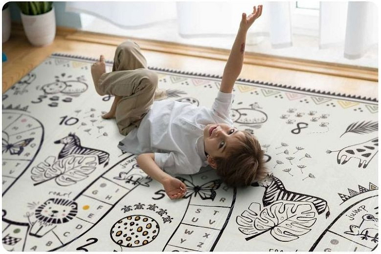 Pěnová skládací oboustranná podložka 200x150 cm zvířátka+hory