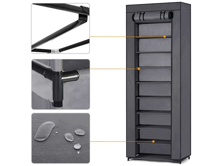 Velká textilní šatní skříň na boty 175x58x28 cm grafitová