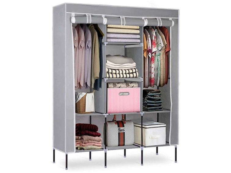 Velká textilní šatní skříň na oblečení 175x130x45 cm šedá
